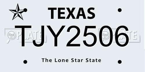 TJY2506 Texas License Plate