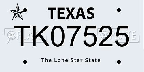 TK07525 Texas License Plate