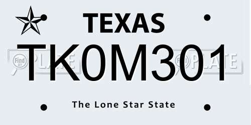 TK0M301 Texas License Plate