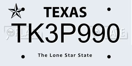 TK3P990 Texas License Plate