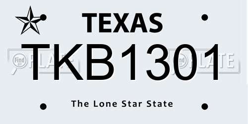 TKB1301 Texas License Plate