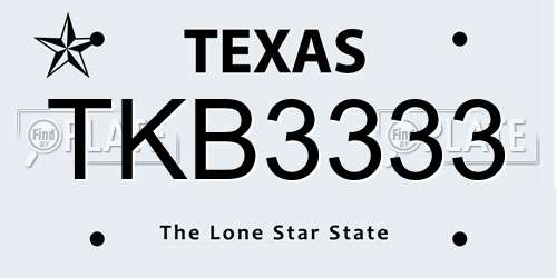 TKB3333 Texas License Plate