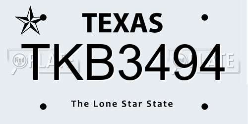TKB3494 Texas License Plate