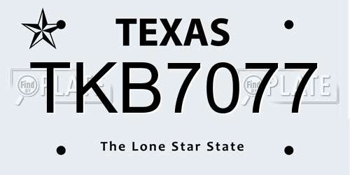 TKB7077 Texas License Plate