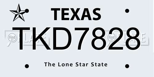 TKD7828 Texas License Plate