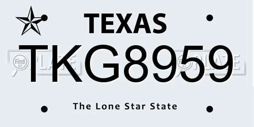 TKG8959 Texas License Plate