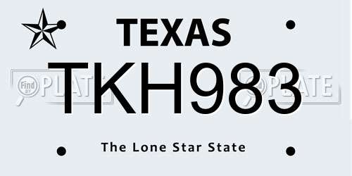 TKH983 Texas License Plate