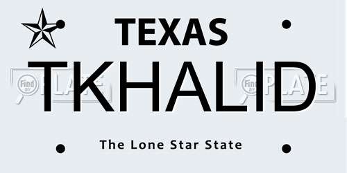 TKHALID Texas License Plate
