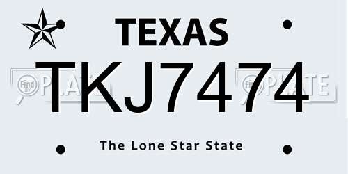 TKJ7474 Texas License Plate