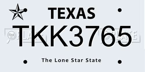 TKK3765 Texas License Plate