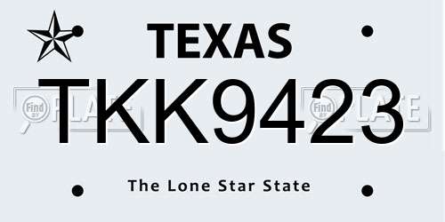 TKK9423 Texas License Plate