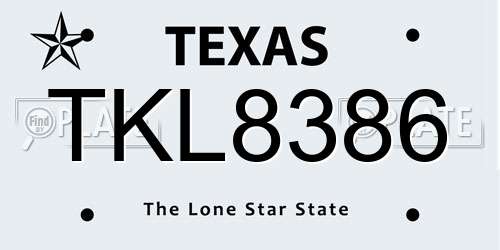 TKL8386 Texas License Plate