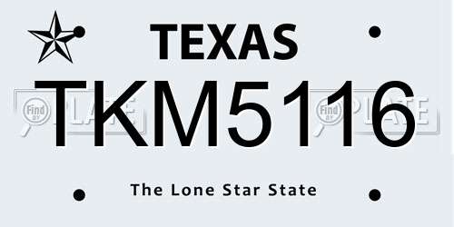 TKM5116 Texas License Plate