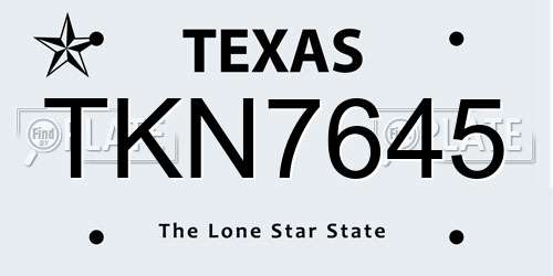 TKN7645 Texas License Plate