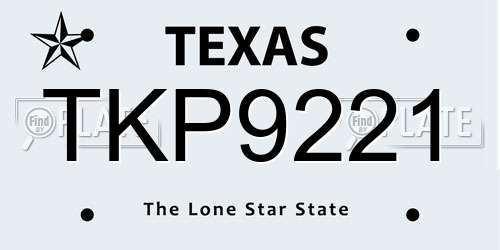 TKP9221 Texas License Plate