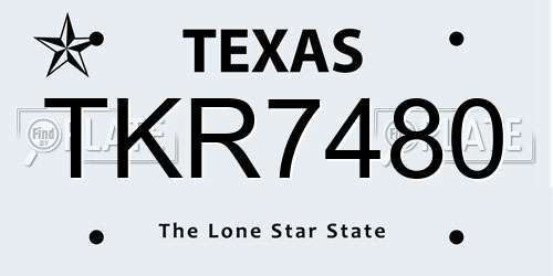 TKR7480 Texas License Plate