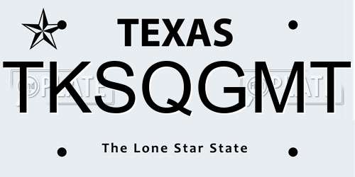 TKSQGMT Texas License Plate