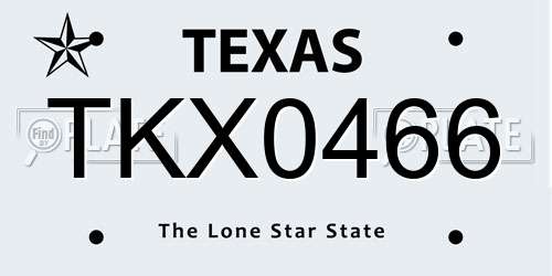 TKX0466 Texas License Plate