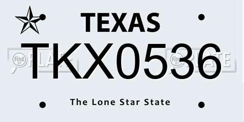 TKX0536 Texas License Plate