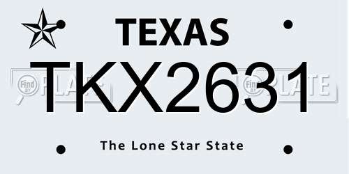 TKX2631 Texas License Plate