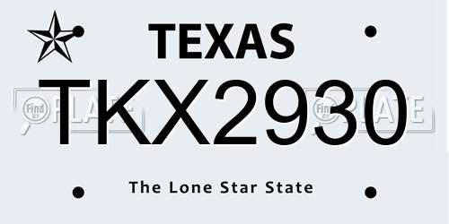 TKX2930 Texas License Plate