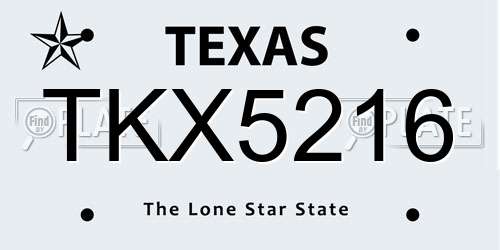TKX5216 Texas License Plate