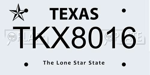 TKX8016 Texas License Plate