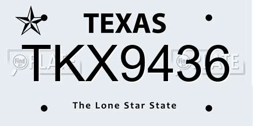 TKX9436 Texas License Plate