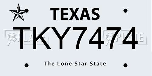 TKY7474 Texas License Plate