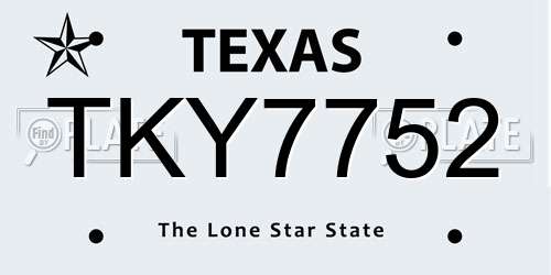 TKY7752 Texas License Plate
