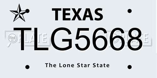TLG5668 Texas License Plate