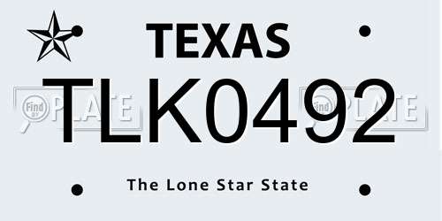 TLK0492 Texas License Plate