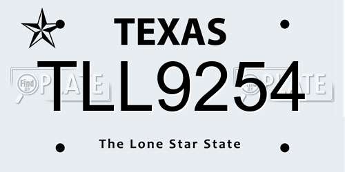 TLL9254 Texas License Plate