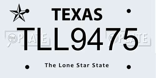 TLL9475 Texas License Plate