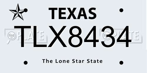 TLX8434 Texas License Plate