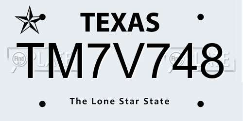 TM7V748 Texas License Plate