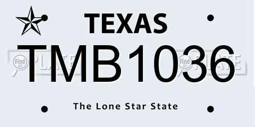TMB1036 Texas License Plate