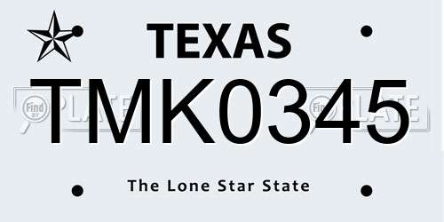 TMK0345 Texas License Plate