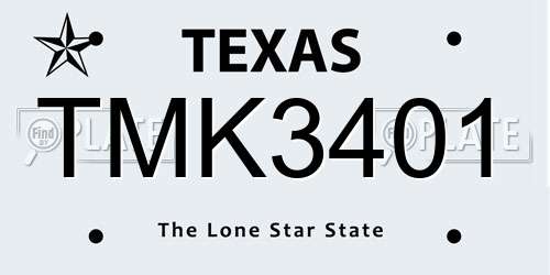 TMK3401 Texas License Plate