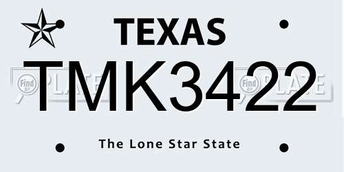 TMK3422 Texas License Plate