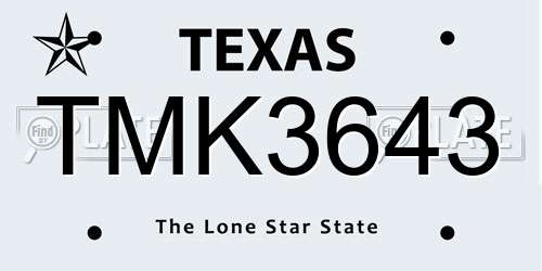 TMK3643 Texas License Plate