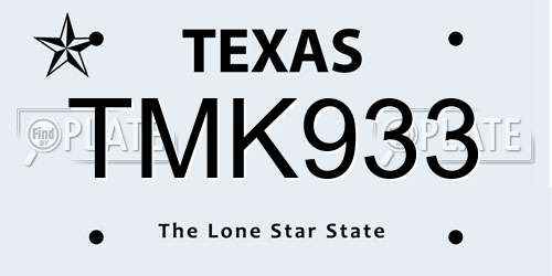 TMK933 Texas License Plate