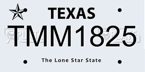 TMM1825 Texas License Plate