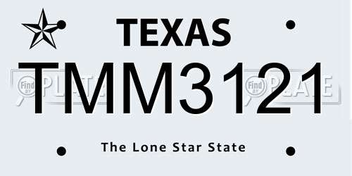 TMM3121 Texas License Plate