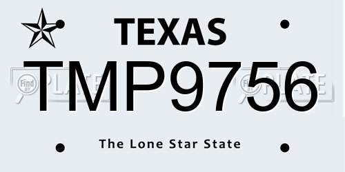 TMP9756 Texas License Plate