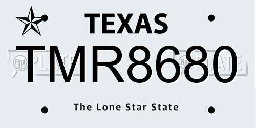 TMR8680 Texas License Plate