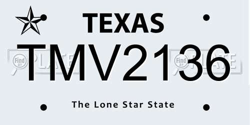 TMV2136 Texas License Plate