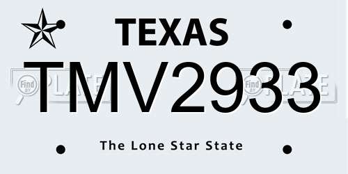 TMV2933 Texas License Plate