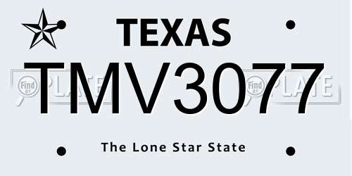 TMV3077 Texas License Plate