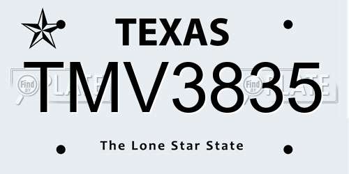TMV3835 Texas License Plate